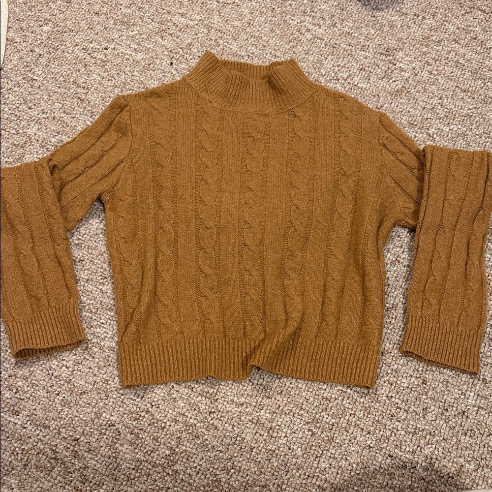 Pink Rose Cable Knit Tan Turtleneck Sweater